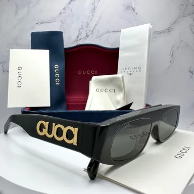 Gucci Sunglasses Black 3D Gold Letter Logo Runway Ancora 2024