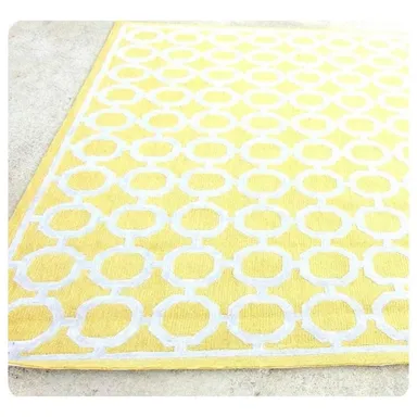 NEW Liora Manne 8' Square OUTDOOR PATIO AREA RUG Yellow Geometric Tile Espana