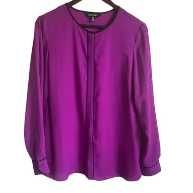 Ellen Tracy Women Top  Long Sleeve Sheer Button Up Size 10 Purple Dressy Career