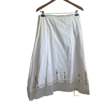 J Jill Women Cotton Skirt Lined Side Zipper Button Detail Tulle Hem MP White 