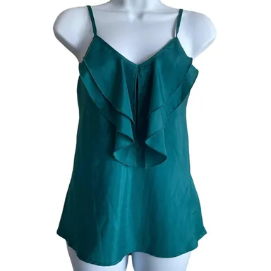 Timing Women Camisole Ruffle Top S Green V-Neck Strappy Flirty Romantic Layer