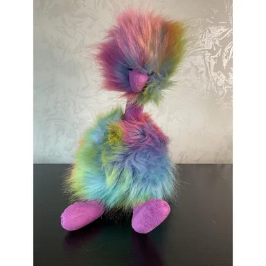 12" Jellycat London Rainbow Pom Pom Ostrich Bird Tye Dye