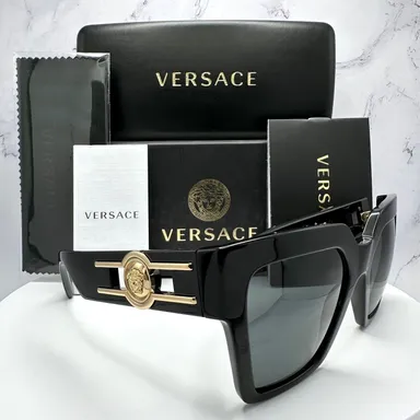 Versace Sunglasses Black Acetate Square Gold Metal Medusa Logo Authentic