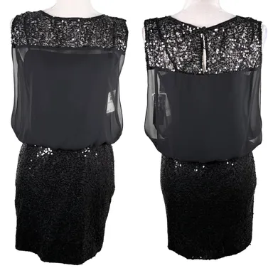Aqua Dress Black Sequin Keyhole 2 Sleeveless Sheer Overlay New