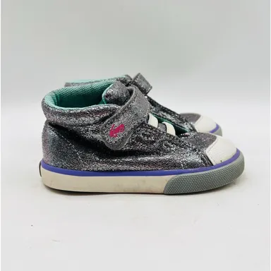 See Kai Run Sneakers Girls 7 Gray Silver High Top Glitter Shoe Hook Loop Trainer