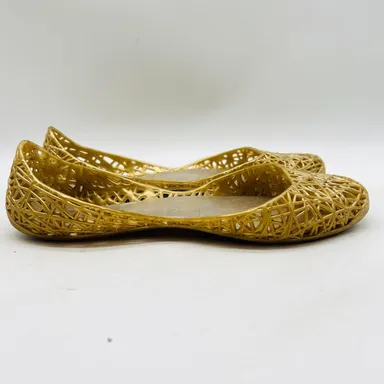 Melissa Flats Womens 8 Gold Glitter Metallic Campana Zigzag Ballet Slip On Shoes