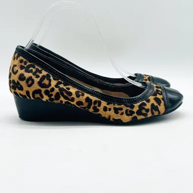Cole Haan Shoes Womens 8 Leopard Print Calf Hair Pumps Wooden Wedges Heels