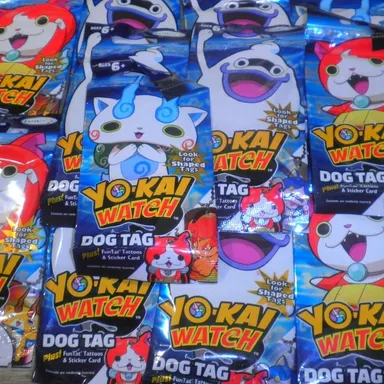 2-PKs, 2015 Yo-Kai Watch Dog Tag Packs - Chain, Tag, Sticker Card, Tattoos