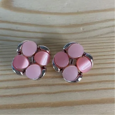 Silver Tone and Pink Mother of Pearl Clip On Earrings
