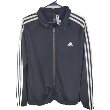 Adidas Black And White Classic 3 Stripe Full Zip Athletic Track Jacket