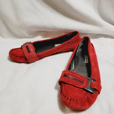 Calvin Klein Jeans red suede buckle driving loafers