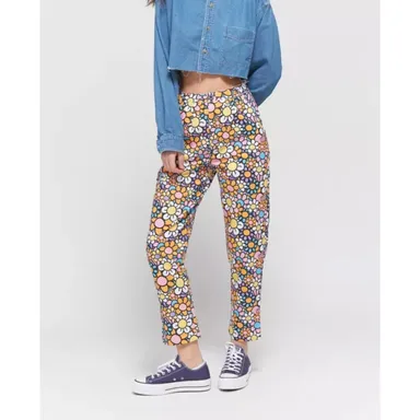 Lazy Oaf NWT Peggy '70s Flower Colorful Daisy Print High Rise Pants Trouser 10