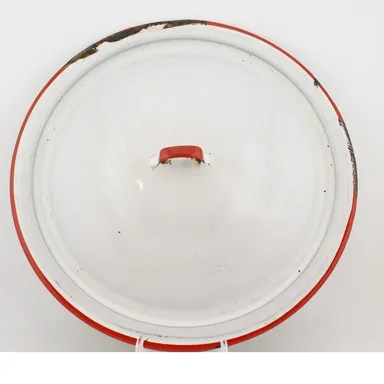 White and Red Enamel Pot Lid