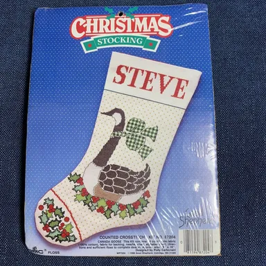 Vtg 1988 Good Shepherd Christmas Stocking Kit #87204 Cross Stitch CANADA GOOSE