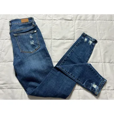 Judy Blue Jeans Women's Size 1/25 Blue Denim Skinny Fit Distressed Mid Rise