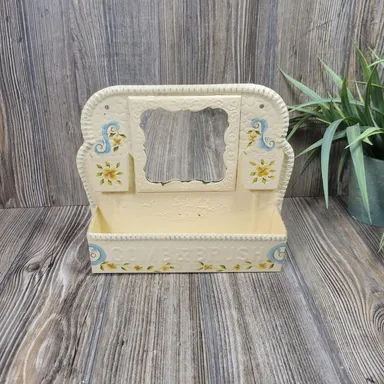 Vintage Tin Comb & Brush Holder, Tole Painted Wall Hanging