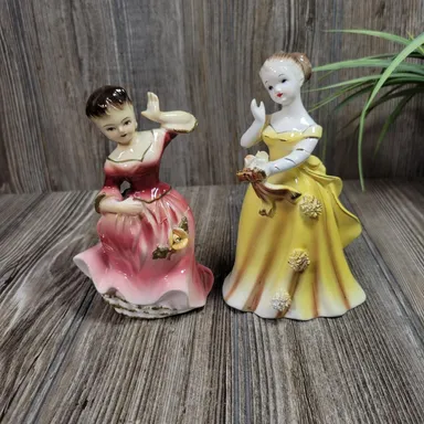 2 Vintage Victorian Lady Figurines, Dancing Girls