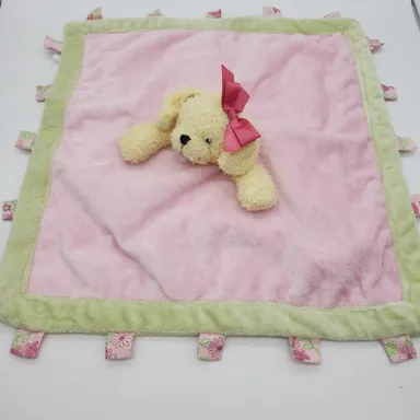 Kelly Rightsell Puppy Dog Lovey Security Blanket 16.5 Pink Bow Yellow Tongue Out