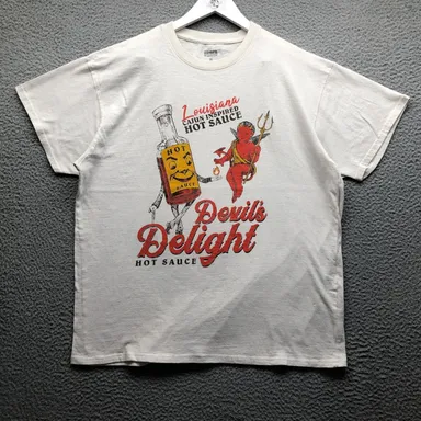 Devils Delight Louisiana Cajun Inspired Hot Sauce T-Shirt Mens XL Graphic White