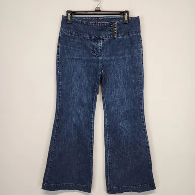 Vtg Y2K Flare Jeans Womens 4 28" Dark Wash Low Waist Battery Park New York & Co