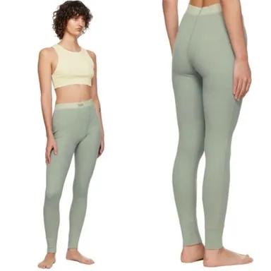 SKIMS Green Blue Cotton Ribbed Leggings in Mineral Women's Small