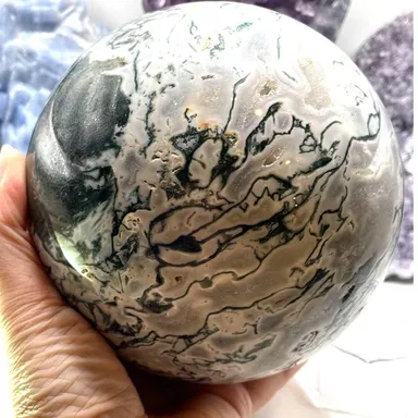Giant Moss Agate Sphere with Stand