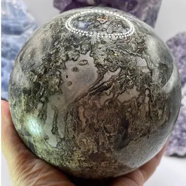 Giant Moss Agate Sphere with Stand