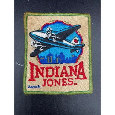 Vtg INDIANA JONES Patch Retro Plane Disney Ride Harrison Ford Souvenir