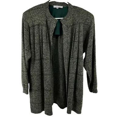 St. John Couture Santana Knit Cardigan Relaxed Fit Lined Heather Green 14