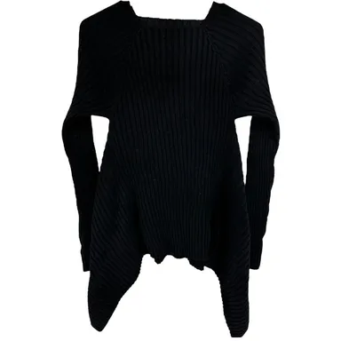 Matthildur Ribbed Sweater Asymmetric Hem Pullover Stretch 100% Cotton Black L