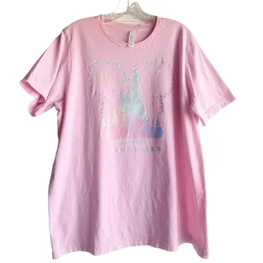 1971 Disney 50th Bella Canvas PINK TEE XL 100% Cotton Mickey Mouse Ears & Castle