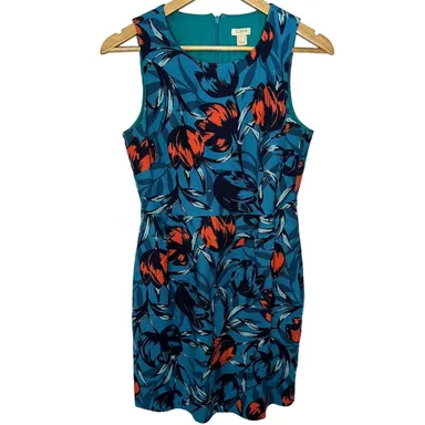 J.Crew Blue Orange Flora Tropical Sleeveless Dress Women's Size 4