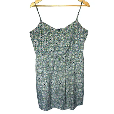 J.Crew Blue Colorful Geometric Print Slip A-Line Summer Dress Plus Size 14