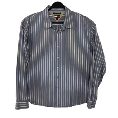 Tommy Jeans Dress Shirt Men's XXL Long Sleeve Button Up Grey Striped Cotton