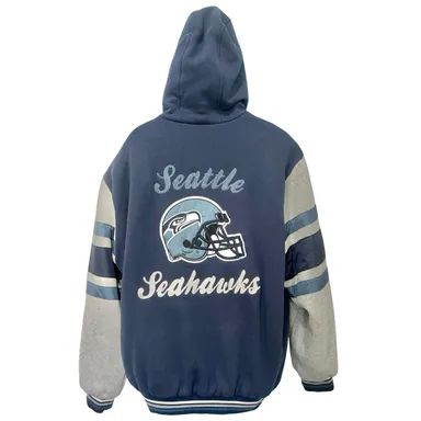 Seattle Seahawks Blue Gray Quilted Embroidered Hoodie Jacket size XL NFL Helmet