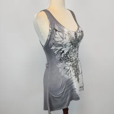 Vintage Y2K Vocal Embellished Tank Top Womens Small V-neck Gray Pullover Flaw