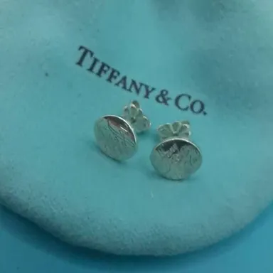 Gorgeous & Sexy Round New York Notes Tiffany & Co 925 Sterling Stud Earrings