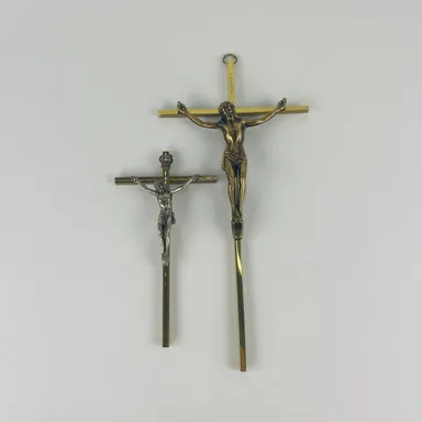 INRI Brass Crucifix’s Vintage Wall Hanging Jesus Christ on Cross