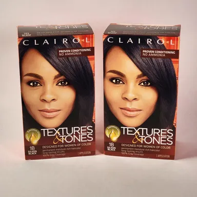 (2 Pack) Clairol Textures & Tones Permanent Hair Color Dye, Silken Black, 1 oz