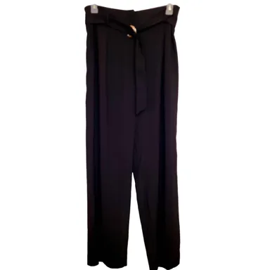 H&M black belted high waisted wide leg trouser pants