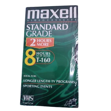 Maxwell Video Cassette VHS Standard Grade Blank Tape T-160 8 Hours New Sealed