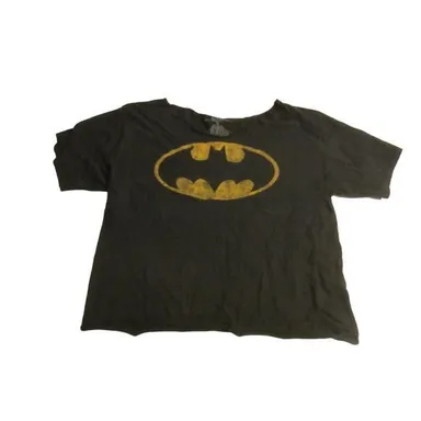 DC Comics Batman Basic Distressed Yellow Logo Handmade Copped Black T-Shirt M