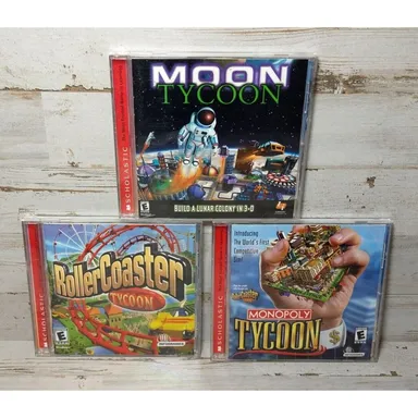 Lot 3 PC Tycoon Games - Roller Coaster Tycoon Monopoly Moon Tycoon - SCHOLASTIC