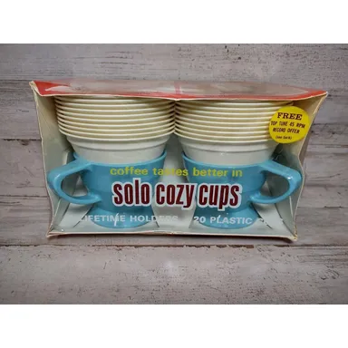 Vintage NOS Retro Solo Cozy Cups Sky Blue 2 Holders 20 Inserts w/ Record Coupon