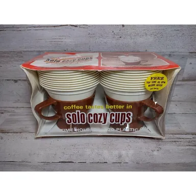 Vintage NOS Retro Solo Cozy Cups Brown 2 Holders 20 Inserts w/ Record Coupon