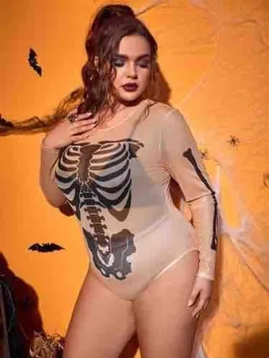 Halloween ladies bodysuit plus size skeleton style 