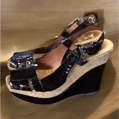 Anthropologie No. 704b patent bronze cork wedge sandal 39.5 Women’s Size 9.5