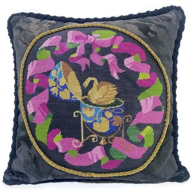 Swan Tapestry Throw Pillor Brown and Pink 16x16