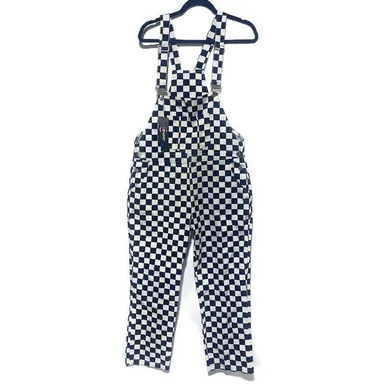 Gezour Checkered Bib Overalls Women's Large Black and White Racing Fan Apparel