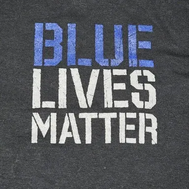 Blue Lives Matter LS Black Tee w/ Skull on Back - Size Medium